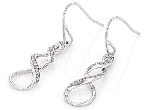 White Diamond Rhodium Over Sterling Silver Dangle Earrings 0.15ctw