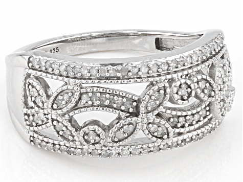 White Diamond Rhodium Over Sterling Silver Band Ring 0.30ctw