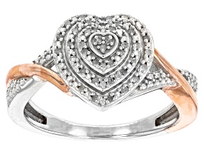 White Diamond Rhodium And 14k Rose Gold Over Sterling Silver Heart Ring 0.15ctw