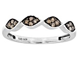 Champagne Diamond Rhodium Over Sterling Silver Band Ring 0.20ctw
