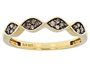 Champagne Diamond 14k Yellow Gold Over Sterling Silver Band Ring 0.20ctw
