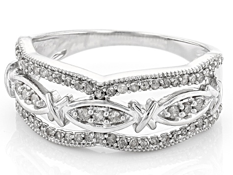 White Diamond Rhodium Over Sterling Silver Band Ring 0.33ctw