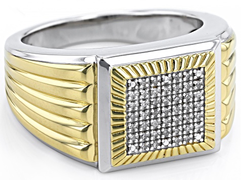 White Diamond Rhodium & 14k Yellow Gold Over Sterling Silver Mens Cluster Ring 0.10ctw