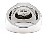 White Diamond And Black Enamel Rhodium Over Sterling Silver Mens Cross Ring 0.20ctw