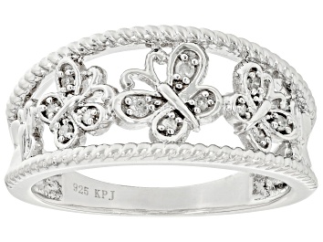 Picture of White Diamond Accent Rhodium Over Sterling Silver Butterfly Band Ring