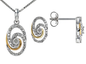 White Diamond Rhodium And 14k Yellow Gold Over Sterling Silver Earrings And Pendant Set 0.15ctw