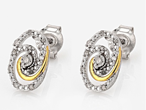 White Diamond Rhodium And 14k Yellow Gold Over Sterling Silver Earrings And Pendant Set 0.15ctw