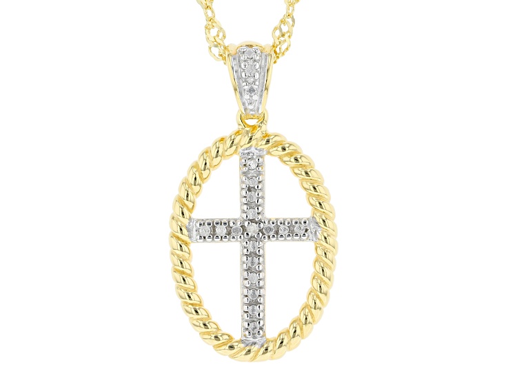 White Diamond Accent 18k Yellow Gold Over Sterling Silver Cross