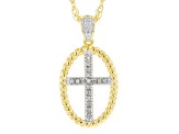 White Diamond Accent 18k Yellow Gold Over Sterling Silver Cross Pendant With 18" Singapore Chain