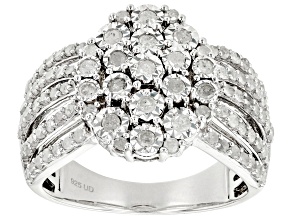 White Diamond Rhodium Over Sterling Silver Cluster Ring 1.00ctw