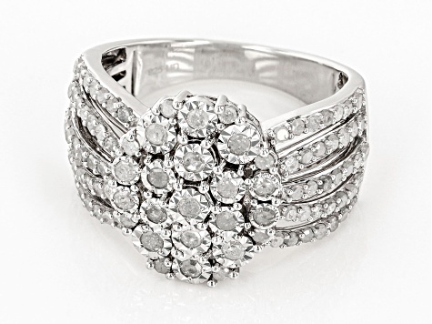 White Diamond Rhodium Over Sterling Silver Cluster Ring 1.00ctw