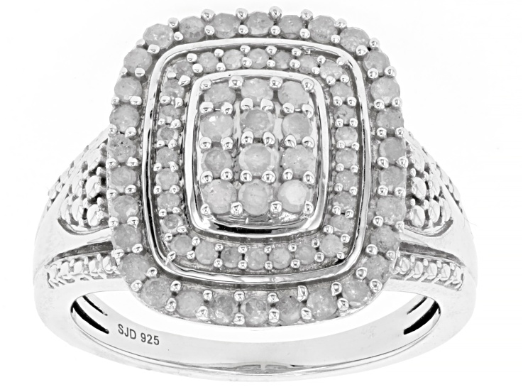 White Diamond Rhodium Over Sterling Silver Cluster Ring