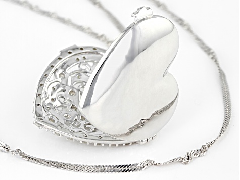 White Diamond Rhodium Over Sterling Silver Heart Locket Pendant With 18  Singapore Chain 0.45ctw - DSD154A