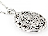 White Diamond Rhodium Over Sterling Silver Oval Locket Pendant With 18" Singapore Chain 0.45ctw