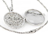 White Diamond Rhodium Over Sterling Silver Oval Locket Pendant With 18" Singapore Chain 0.45ctw