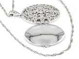 White Diamond Rhodium Over Sterling Silver Oval Locket Pendant With 18" Singapore Chain 0.45ctw