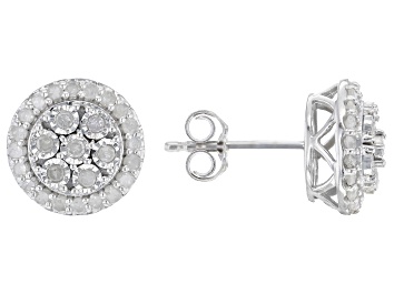 Picture of White Diamond Rhodium Over Sterling Silver Cluster Stud Earrings 0.50ctw