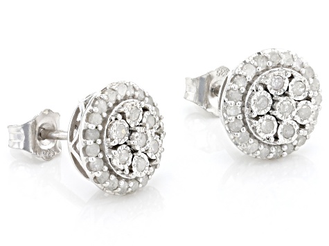 White Diamond Rhodium Over Sterling Silver Cluster Stud Earrings 0.50ctw