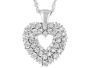 White Diamond Rhodium Over Sterling Silver Heart Pendant With 18" Singapore Chain 0.25ctw