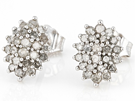 Diamond Rhodium Over Sterling Silver Cluster Stud Earrings 0.60ctw
