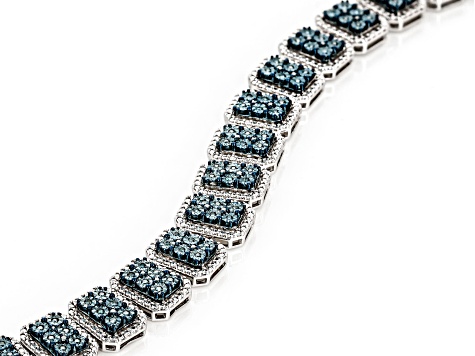 Blue Diamond Rhodium Over Sterling Silver Tennis Bracelet 0.50ctw