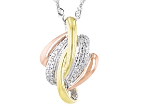 White Diamond Accent Rhodium And 18k Yellow And Rose Gold Over Sterling Silver Slide Pendant