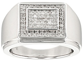 White Diamond Rhodium Over Sterling Silver Mens Cluster Ring 0.33ctw