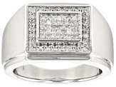 White Diamond Rhodium Over Sterling Silver Mens Cluster Ring 0.33ctw