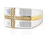 Diamond Rhodium & 14K Yellow Gold Over Sterling Silver Cross Mens Ring 0.20ctw