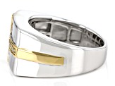 Diamond Rhodium & 14K Yellow Gold Over Sterling Silver Cross Mens Ring 0.20ctw