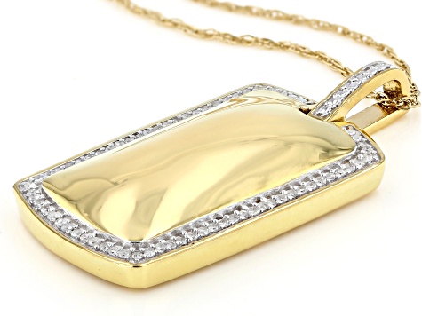 White Diamond 14k Yellow Gold Over Sterling Silver Mens Dog Tag Pendant With 18" Rope Chain 0.20ctw