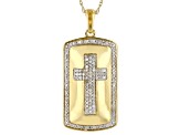 White Diamond 14k Yellow Gold Over Sterling Silver Mens Dog Tag Cross Pendant With Chain 0.35ctw