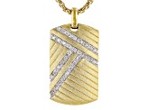 White Diamond 14K Yellow Gold Over Sterling Silver Mens Dog Tag Pendant 0.25ctw