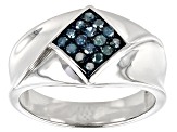 Blue Diamond Rhodium Over Sterling Silver Mens Cluster Ring 0.33ctw