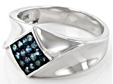 Blue Diamond Rhodium Over Sterling Silver Mens Cluster Ring 0.33ctw