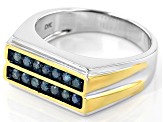 Blue Diamond Rhodium And 14k Yellow Gold Over Sterling Silver Mens Ring 0.34ctw