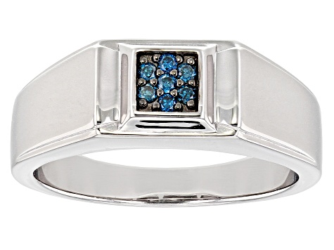 Blue Diamond Rhodium Over Sterling Silver Mens Cluster Ring 0.10ctw
