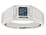 Blue Diamond Rhodium Over Sterling Silver Mens Cluster Ring 0.10ctw