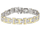 White Diamond Rhodium & 14K Yellow Gold Over Sterling Silver Mens Tennis Bracelet 1.00ctw
