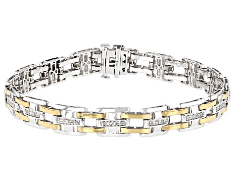 White Diamond Rhodium & 14K Yellow Gold Over Sterling Silver Mens Tennis Bracelet 0.50ctw