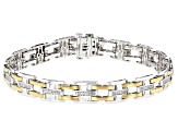 White Diamond Rhodium & 14K Yellow Gold Over Sterling Silver Mens Tennis Bracelet 0.50ctw