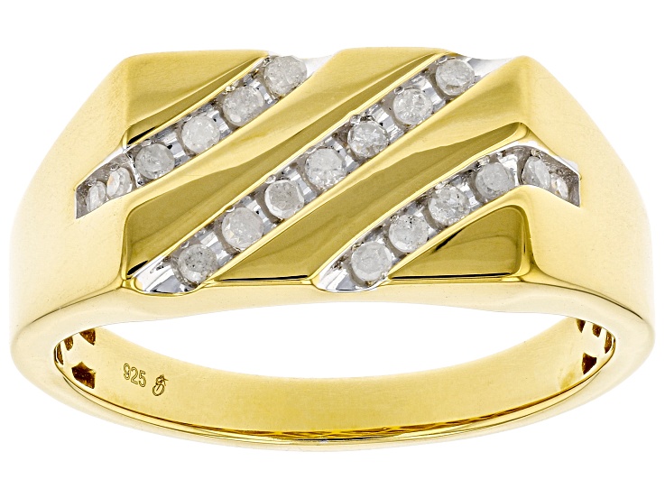 Round White Diamond 18k Yellow Gold over .925 Silver Peak Ring