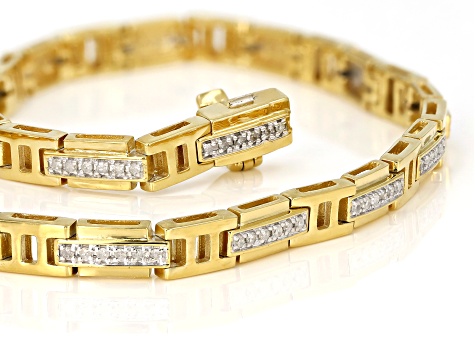 Engild™ White Diamond 14k Yellow Gold Over Sterling Silver Men's Bracelet 0.50ctw