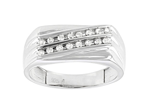 White Diamond Rhodium Over Sterling Silver Men's Ring 0.20ctw