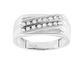 White Diamond Rhodium Over Sterling Silver Men's Ring 0.20ctw