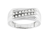 White Diamond Rhodium Over Sterling Silver Men's Ring 0.20ctw
