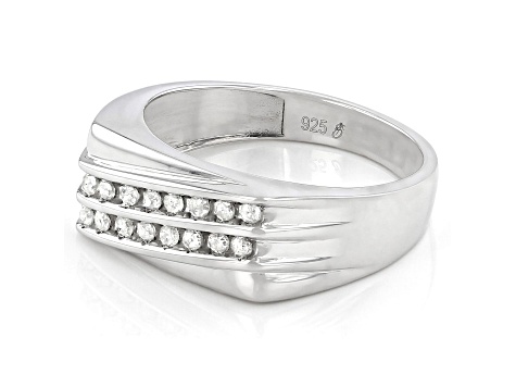 White Diamond Rhodium Over Sterling Silver Men's Ring 0.20ctw