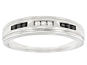 Black And White Diamond Rhodium Over Sterling Silver Mens Ring 0.15ctw