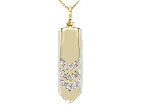 White Diamond Two-Tone 14k Yellow Gold And Rhodium Over Sterling Silver Mens Dog Tag Pendant 0.25ctw