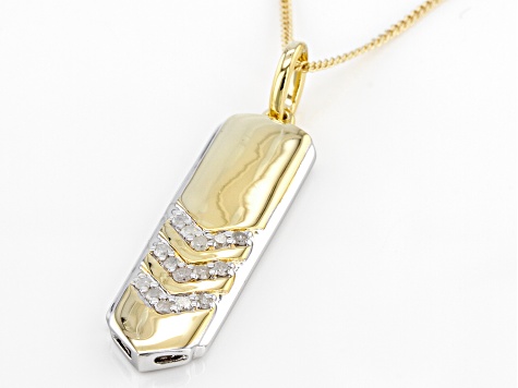 White Diamond Two-Tone 14k Yellow Gold And Rhodium Over Sterling Silver Mens Dog Tag Pendant 0.25ctw